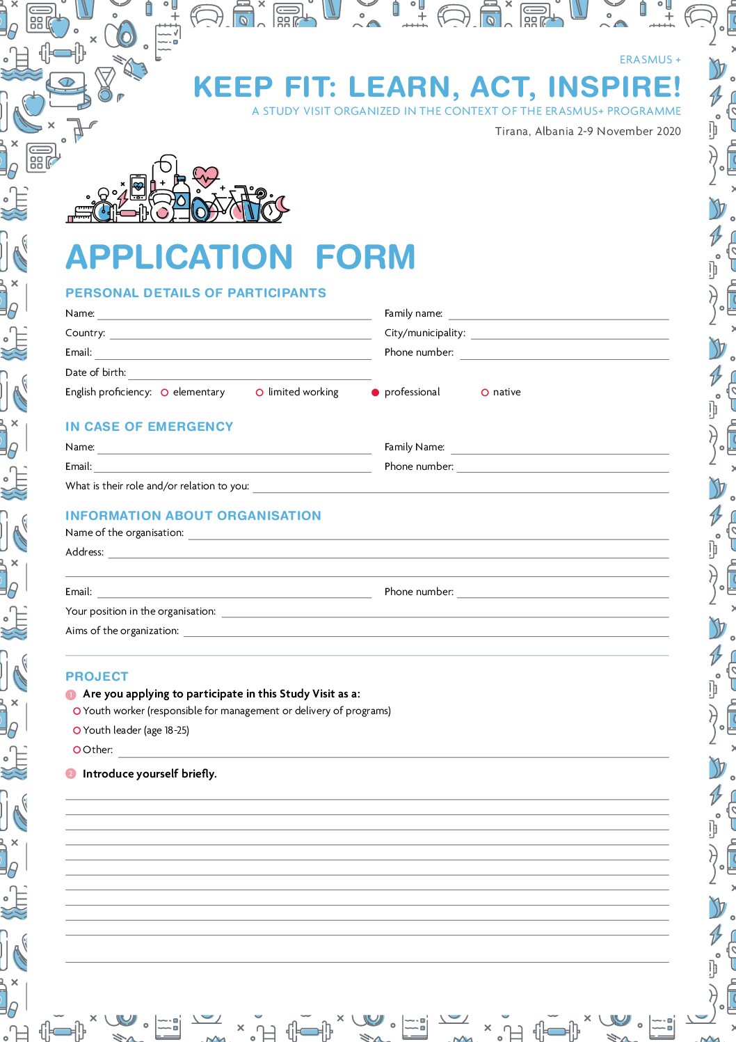 Cover: Application Form — Keep Fit: Learn, Act, Inspire!