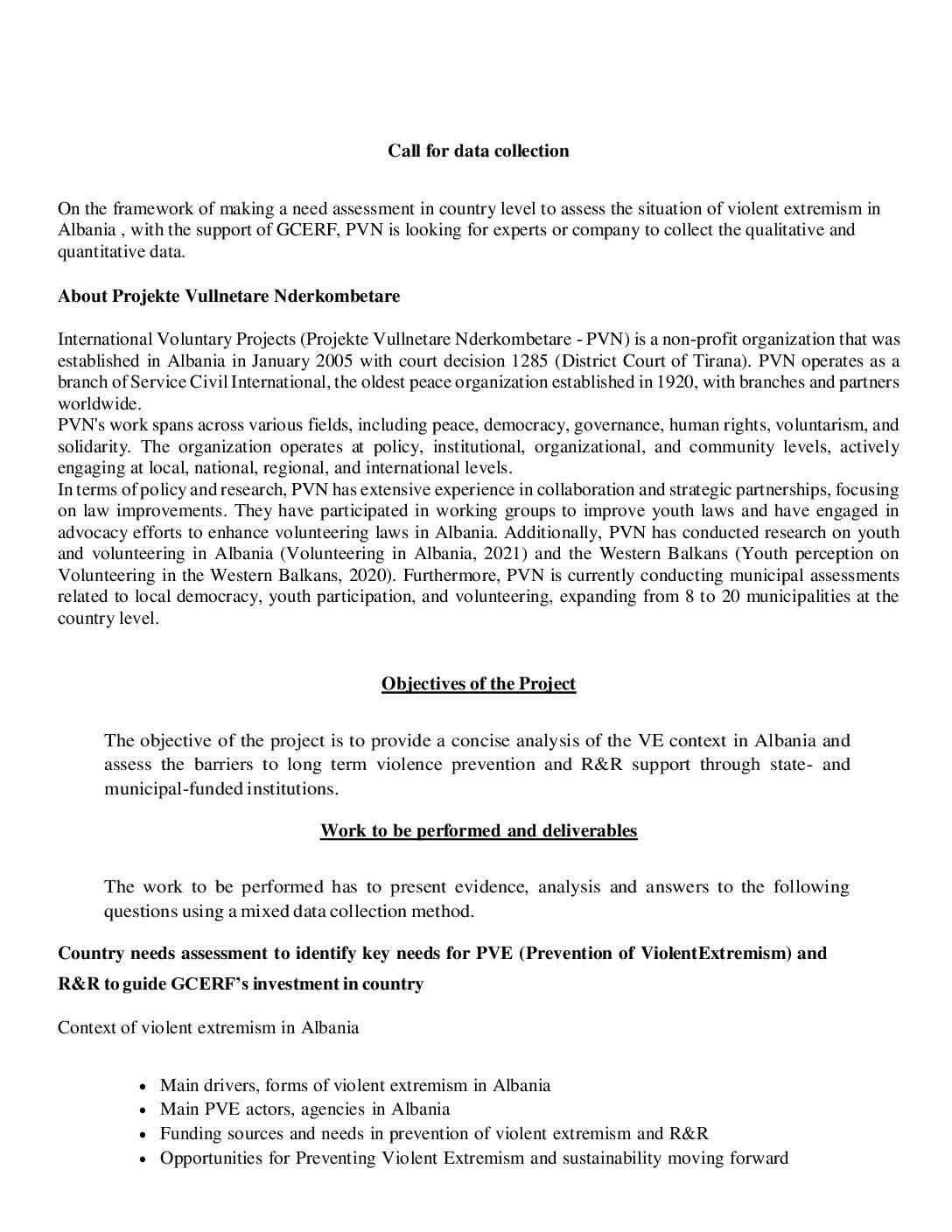 Cover: Call for Data Collection — Needs Assessment on Violent Extremism (GCERF)