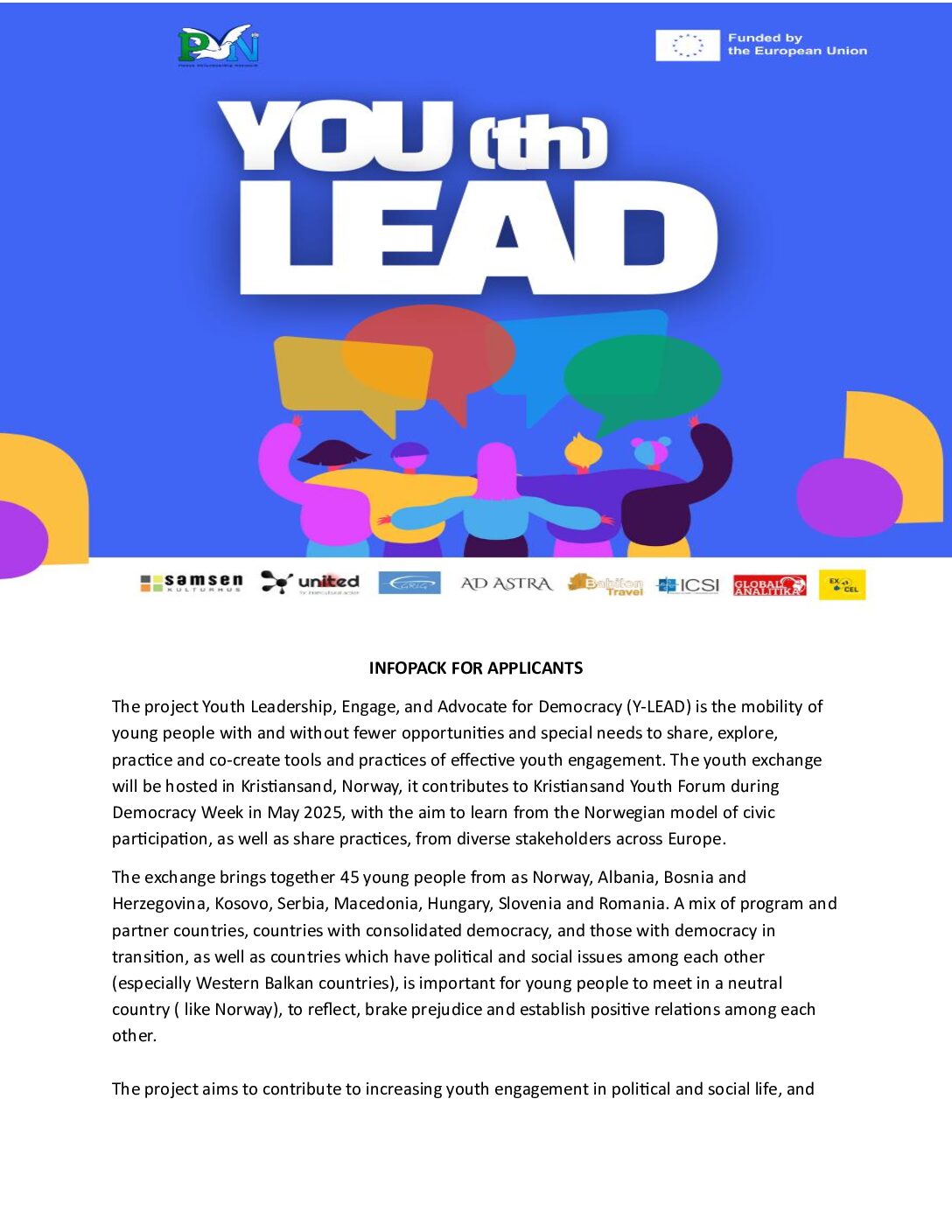 Cover: Infopack for Applicants — Y-LEAD, Kristiansand 2025